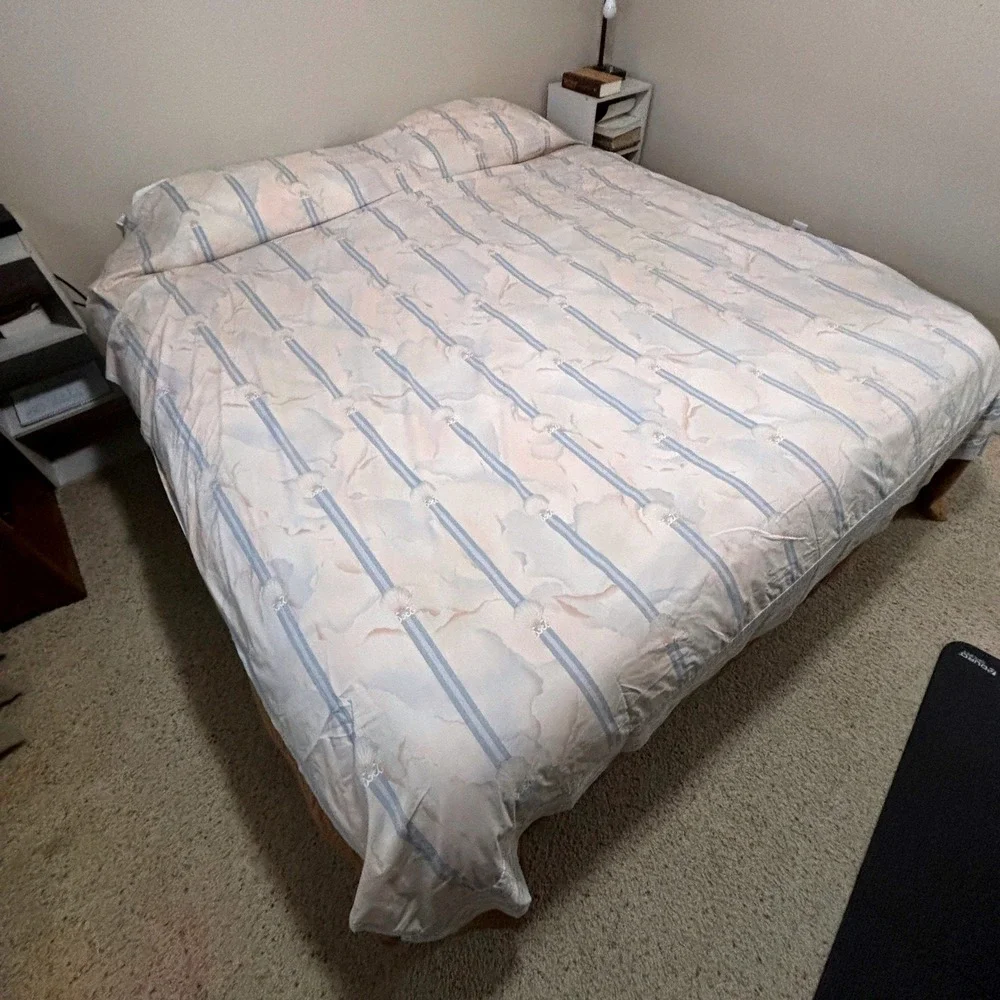 Vintage Coastal Shell‎ Striped Flat Sheet Pastel Peach Blue 90x100 Queen 80s 90s